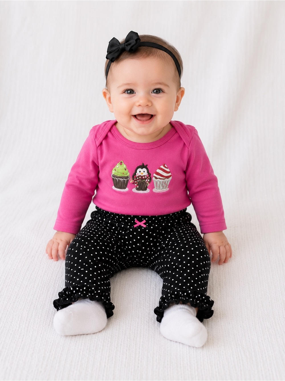 The Children's Place Pink Cupcake Top with Black Polka Dot Pants